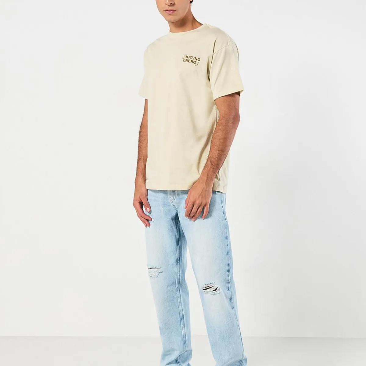 KOAJ - KOAJ Jean tiro bajo 90´S azul con rotos en frente y bota rec Hombre