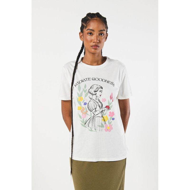 KOAJ - KOAJ Camiseta de Blanca Nieves crema con cuello redondo MUJER
