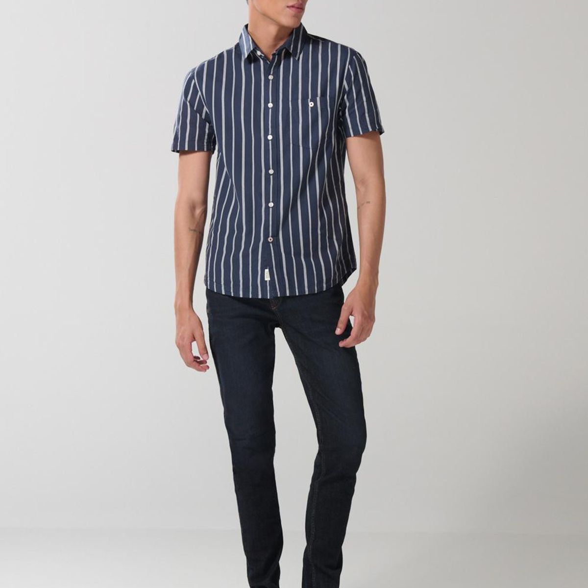 KOAJ - KOAJ Camisa unicolor a rayas manga corta con botones Hombre
