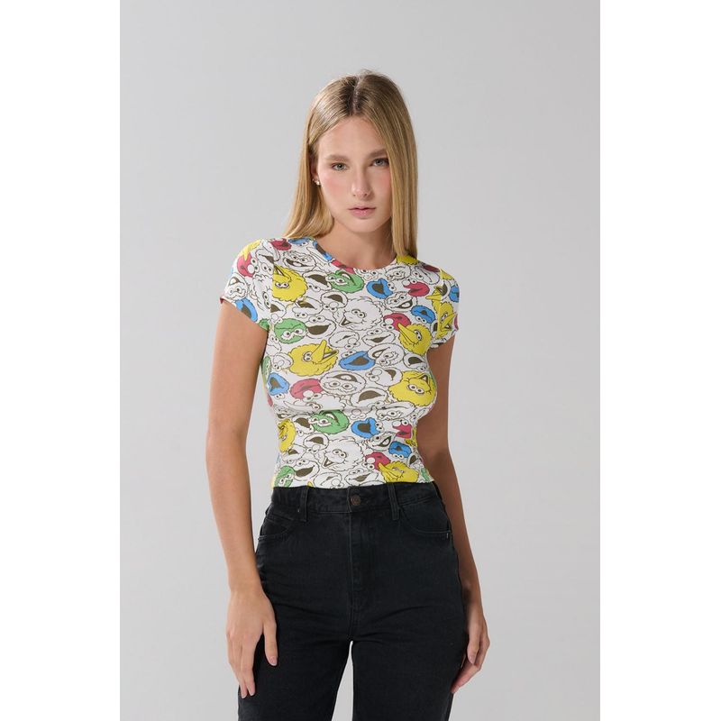 KOAJ - KOAJ Camiseta manga corta en rib con estampado en frente de Pl MUJER