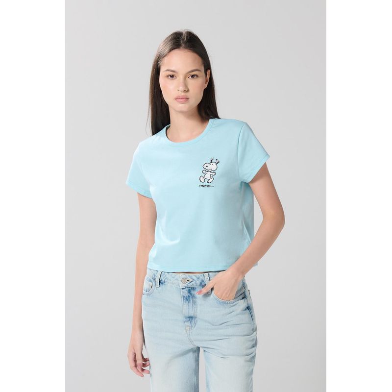 KOAJ - KOAJ Camiseta unicolor manga corta con estampado de Snoopy MUJER