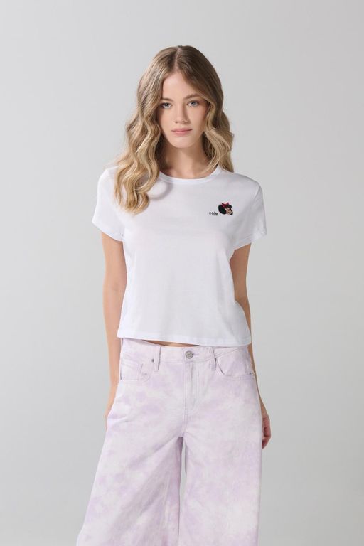 KOAJ Camiseta manga corta unicolor con estampado de Mafalda Mujer