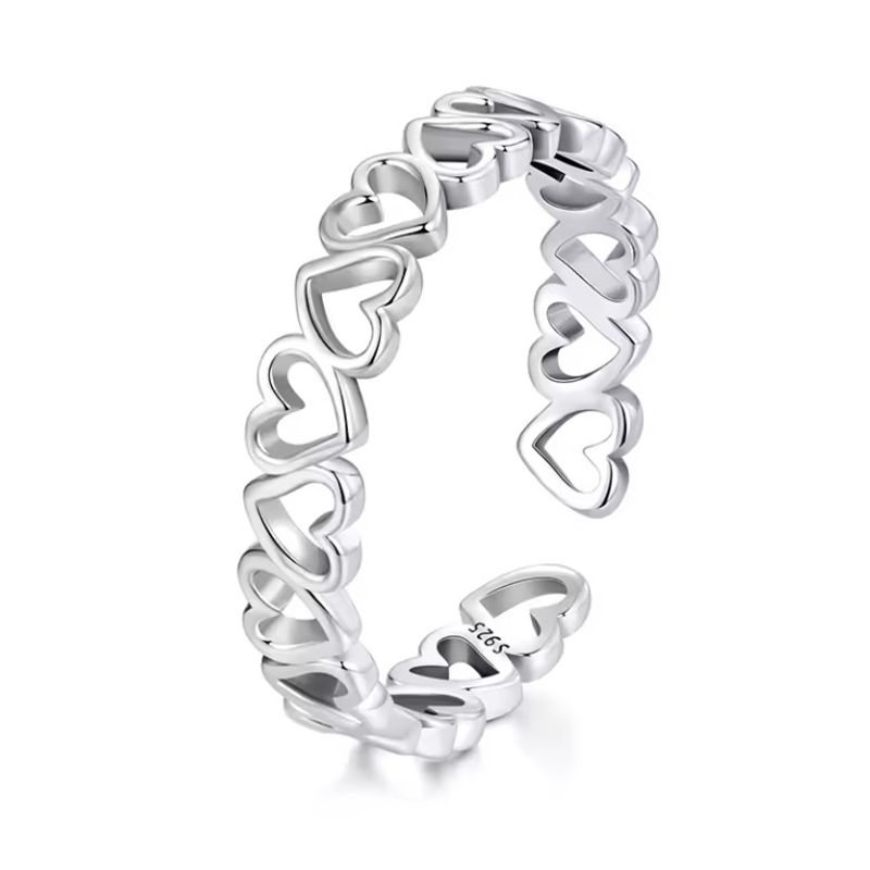 ALHAJAS - Anillo Alhajas Ajustable Para Mujer Corazones Amor En Plata 925