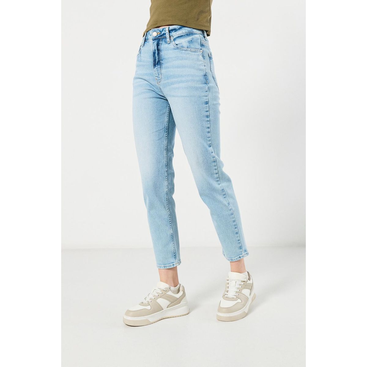 KOAJ - KOAJ Jean mom súper tiro alto azul con bota recta y bolsill Mujer