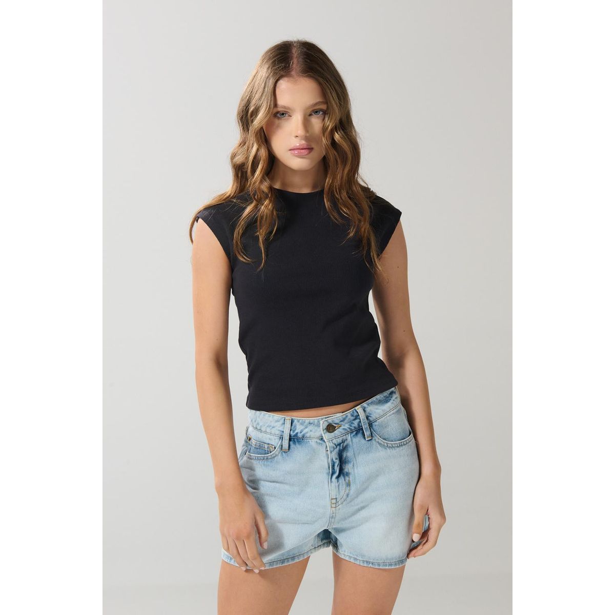 KOAJ - KOAJ Camiseta manga sisa azul intensa ajustada Mujer