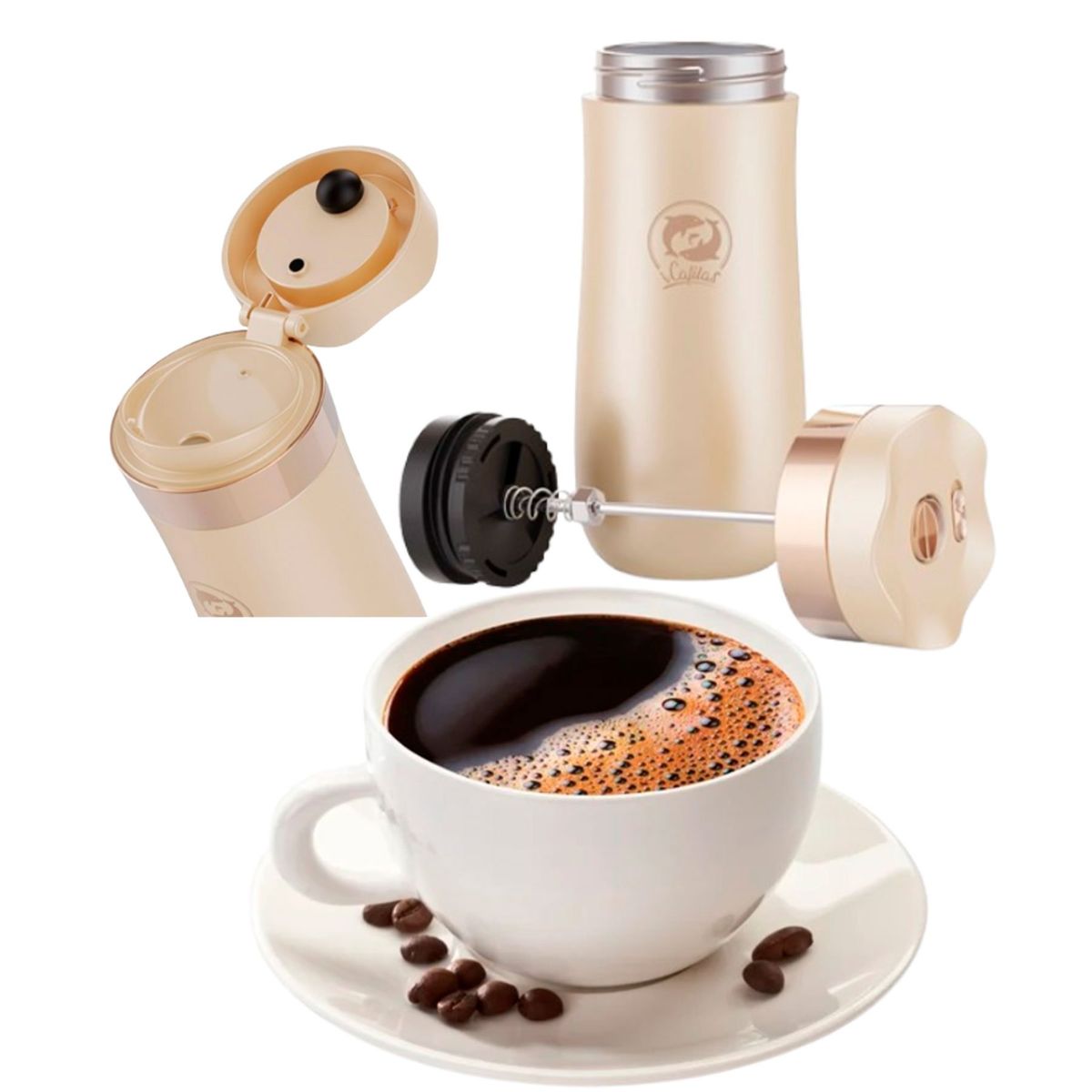 GENERICO - Cafetera Viajera Prensa francesa portátil Delux Marca Icafilas Beige