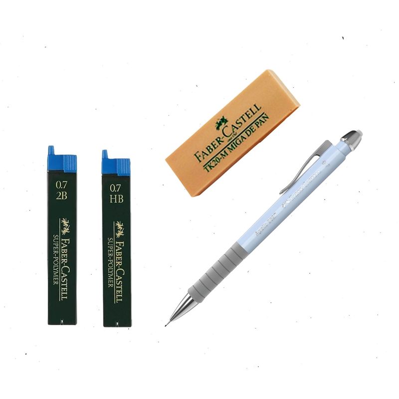 FABER-CASTELL - Kit Portaminas 0.7 Apollo+Minas HB 2B+Borrador Faber Castell