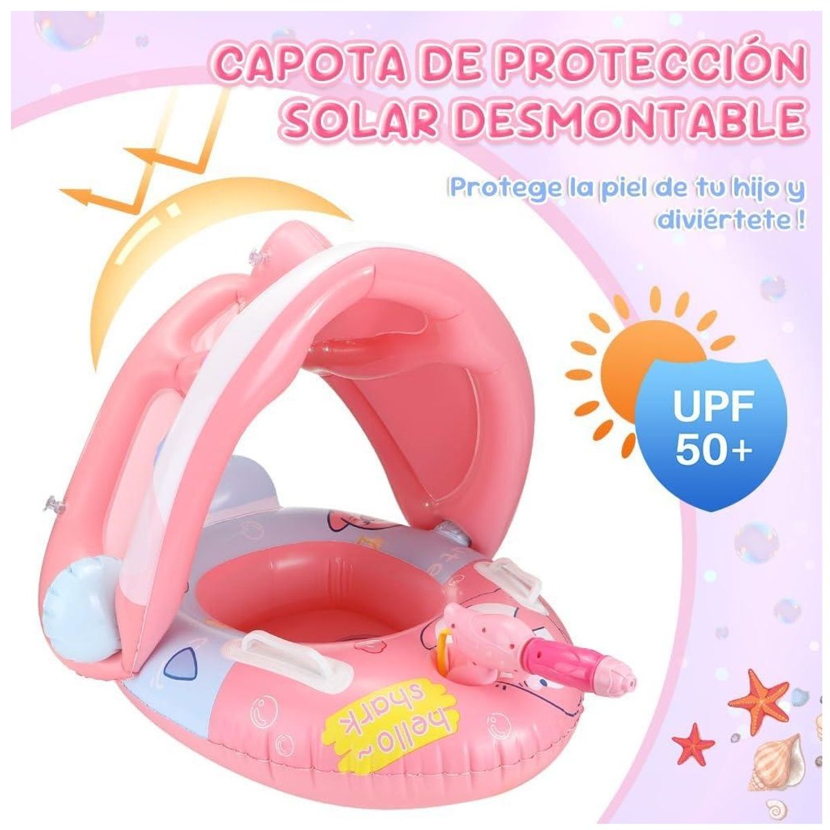 GENERICO - Flotador Inflable Con Techo Y Lanzachorros Para Bebe