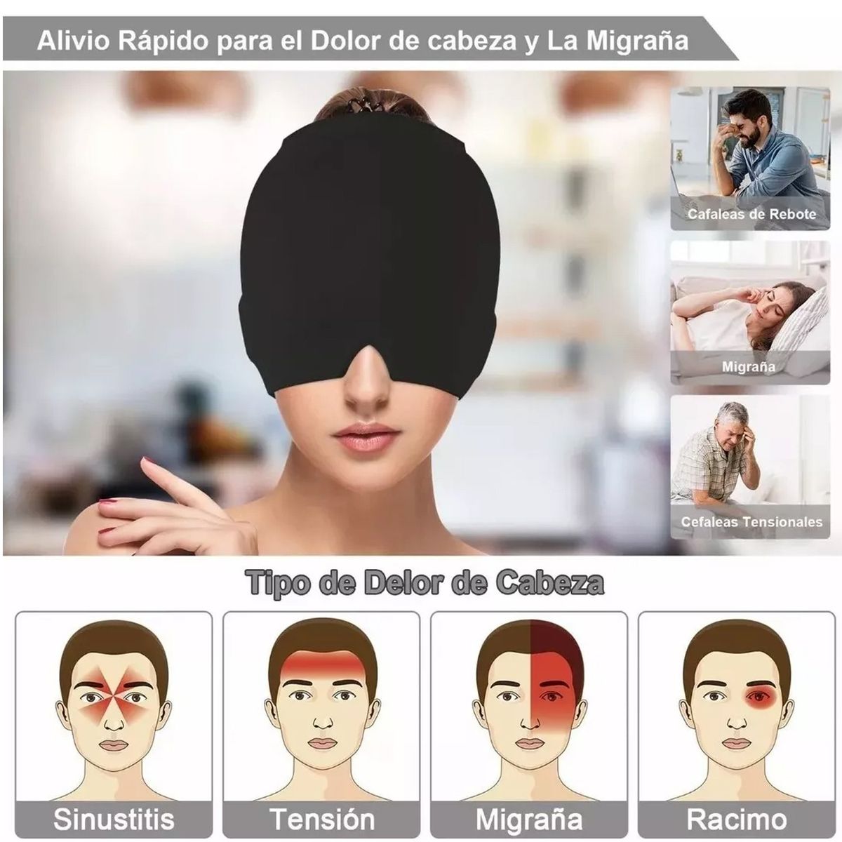 ONE PIXEL - Gorro Gel Alivio Migraña Dolor Cabeza Compresa Frio Caliente