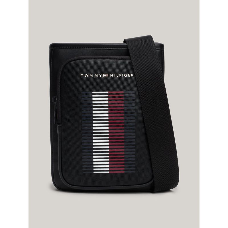 TOMMY HILFIGER - Bolso negro cruzado con acabado de piqué Tommy Hilfiger