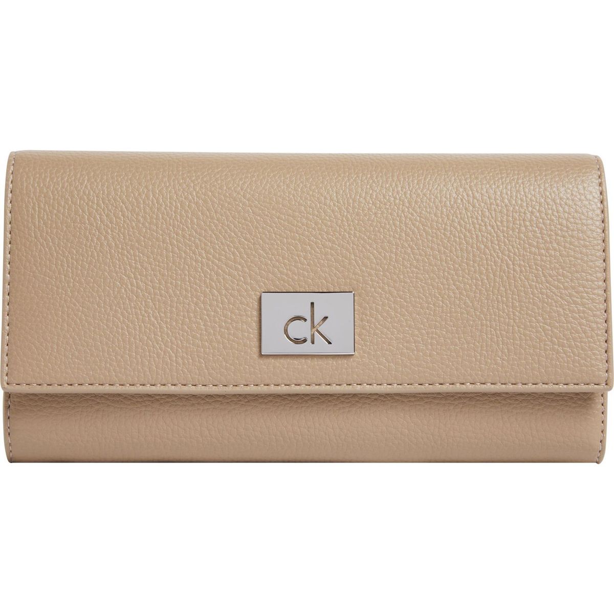 CALVIN KLEIN - Billetera beige trifold con placa metálica Calvin Klein