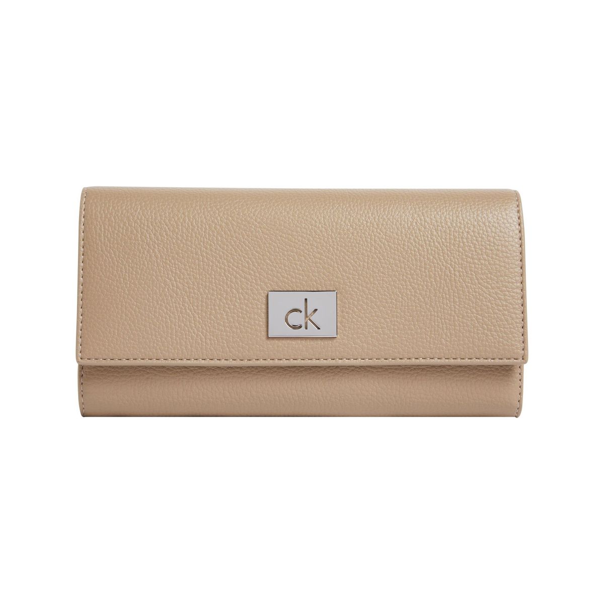CALVIN KLEIN - Billetera beige trifold con placa metálica Calvin Klein