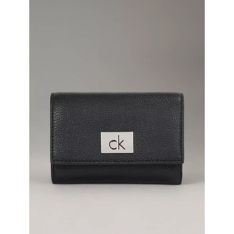CALVIN KLEIN - Billetera negra triple con monograma Calvin Klein
