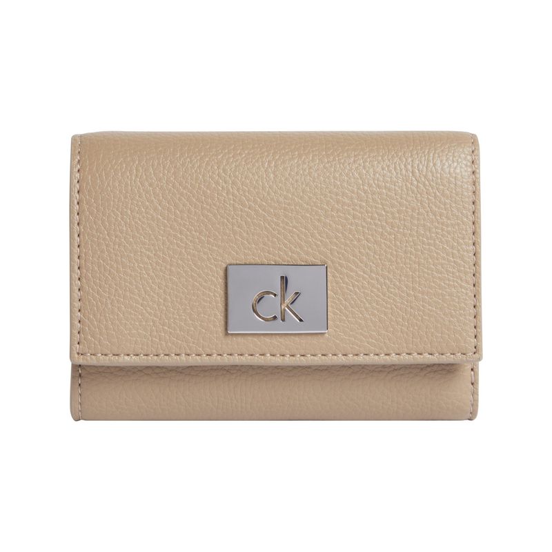 CALVIN KLEIN - Billetera beige triple con monograma Calvin Klein