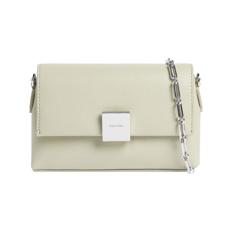 CALVIN KLEIN - Bolso blanco cruzado con placa y cadena Calvin Klein