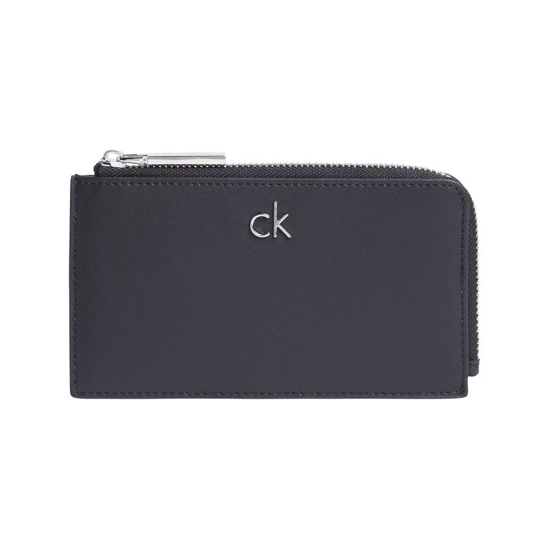 CALVIN KLEIN - Tarjetero negro daily con cremallera y monograma metálico Calvin Klein
