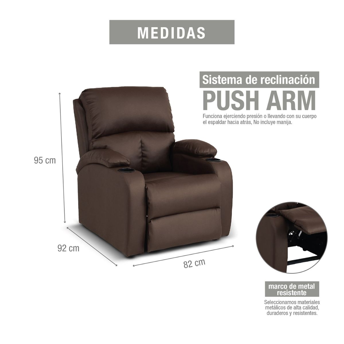ELITE LIVING - SILLA RECLINABLE PUSH ARM AMBER CHOCOLATE SINTETICO