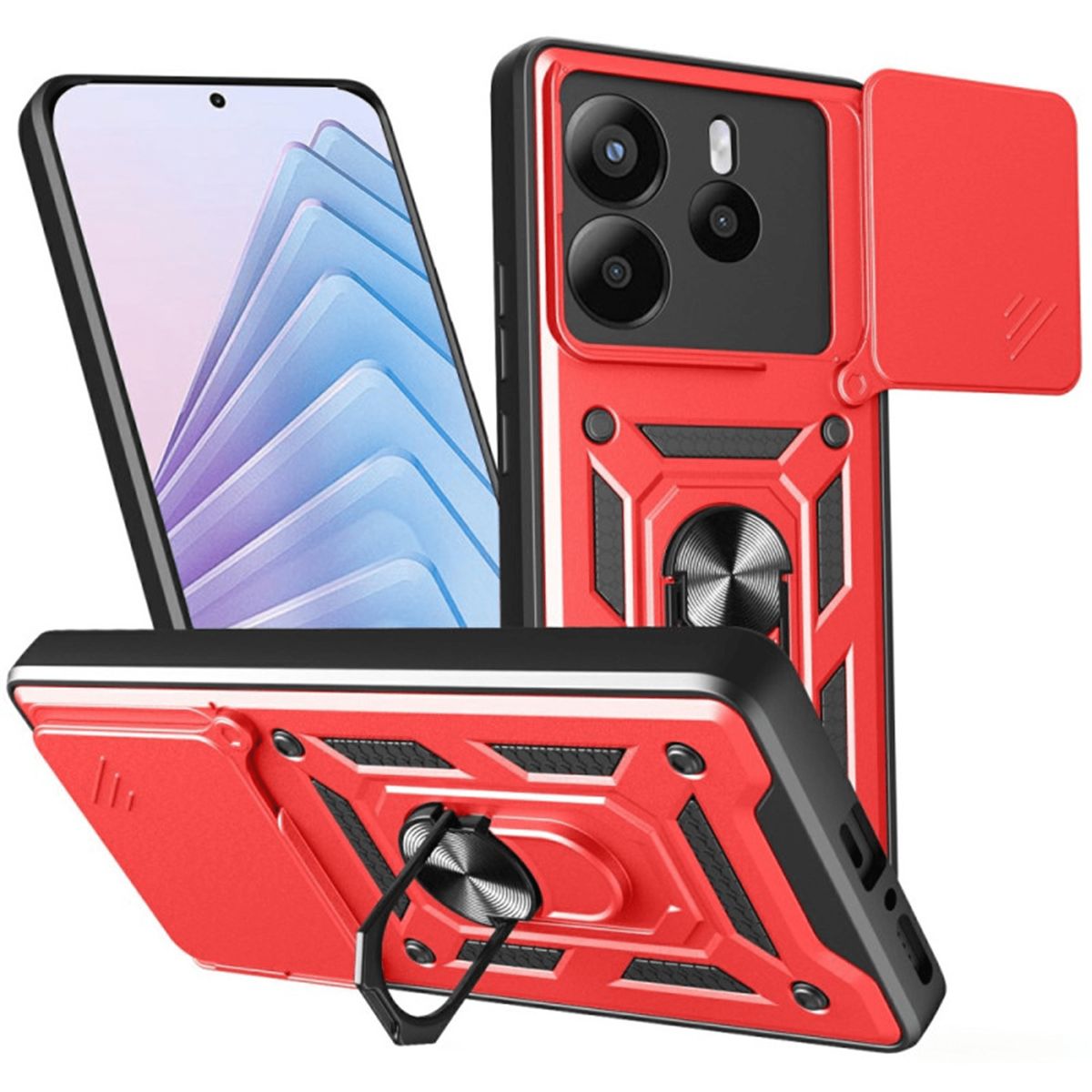 GENERICO - Funda Case Protector Cámara Slider Compatible Xiaomi Note 14 5G Rojo