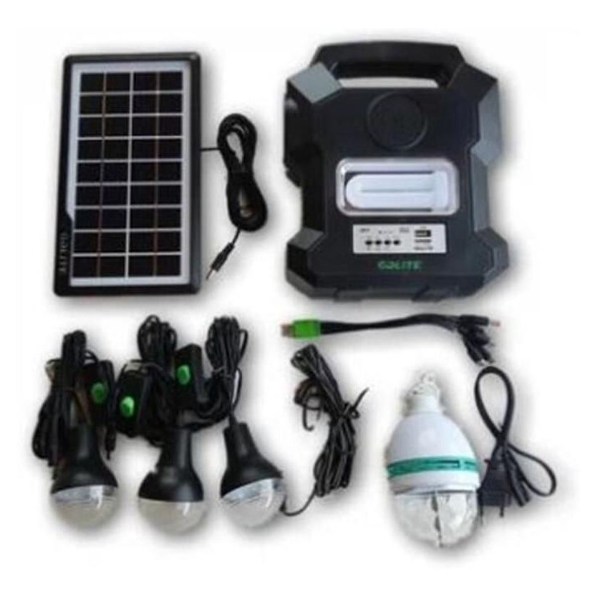 GDLITE - Kit Panel Solar Radio Portátil Bluetooth+4 Bombillos+lampara