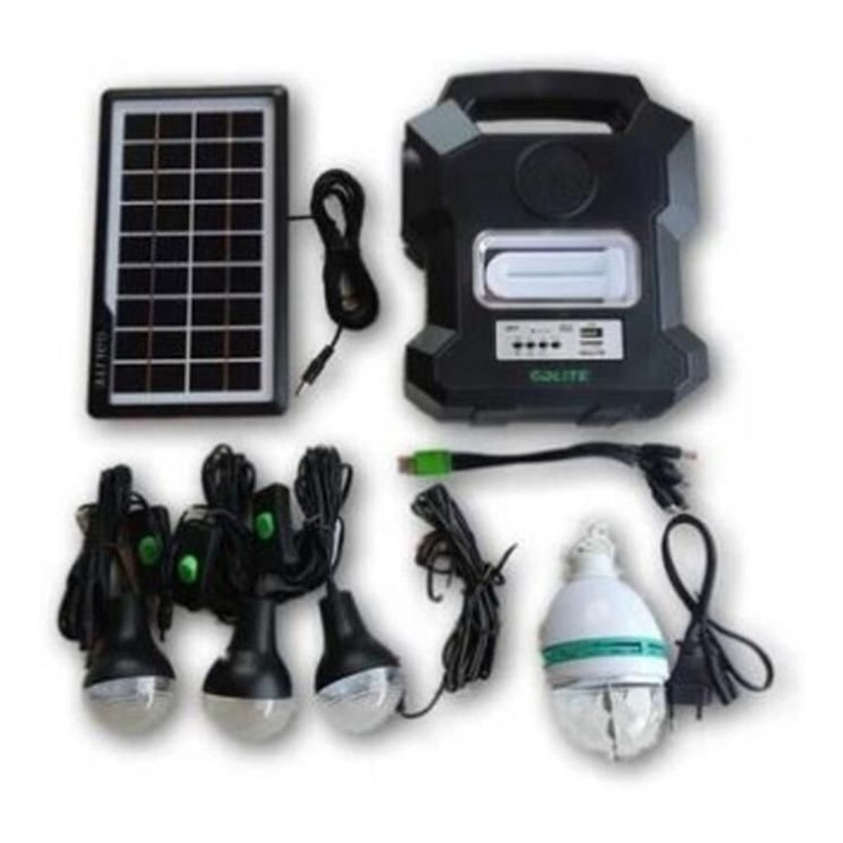 GDLITE - Kit Panel Solar Radio Portátil Bluetooth+4 Bombillos+lampara