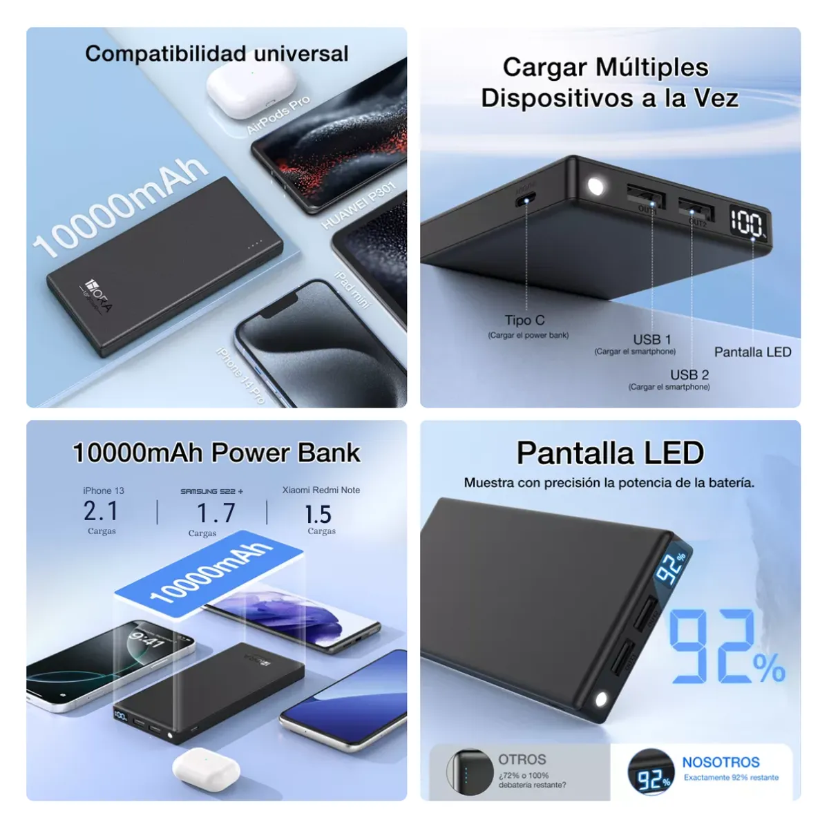 1HORA - Batería Portátil 1Hora GAR263  10000mAh