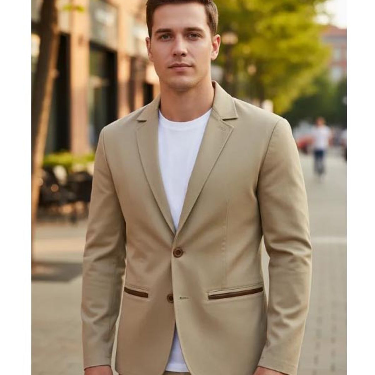 MODA EN CIRCUITO - Chaqueta Tipo Bleiser en Dril Para Hombre CON CODERAS BEIGE