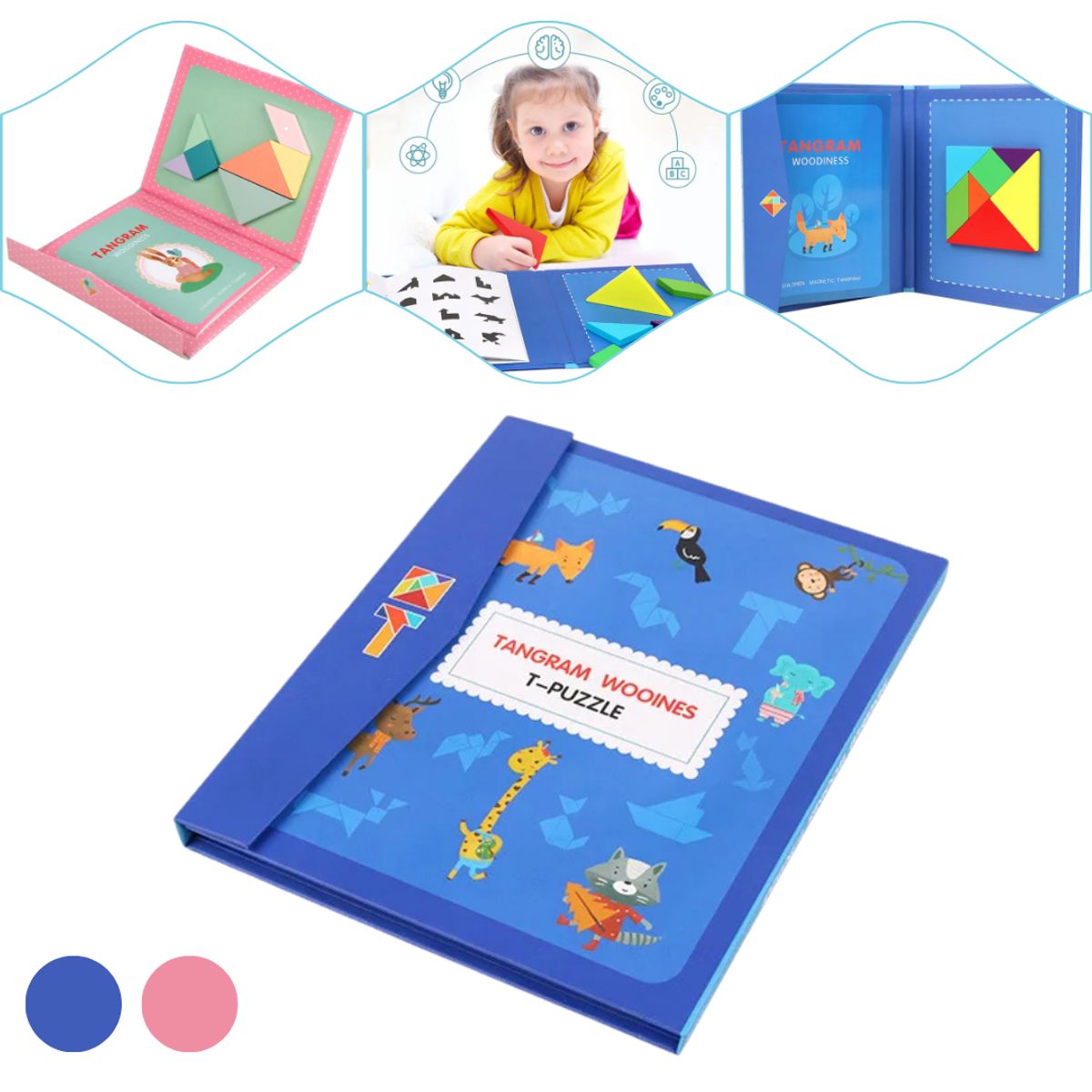 GENERICO - Rompecabezas Magnético Tangram Pensamiento Matemático Rosa