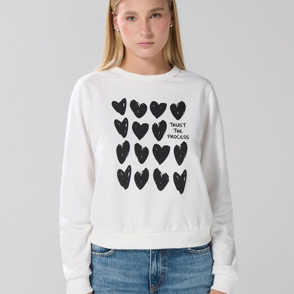 KOAJ - KOAJ Buzo cuello redondo para mujer, con estampado en frente Mujer