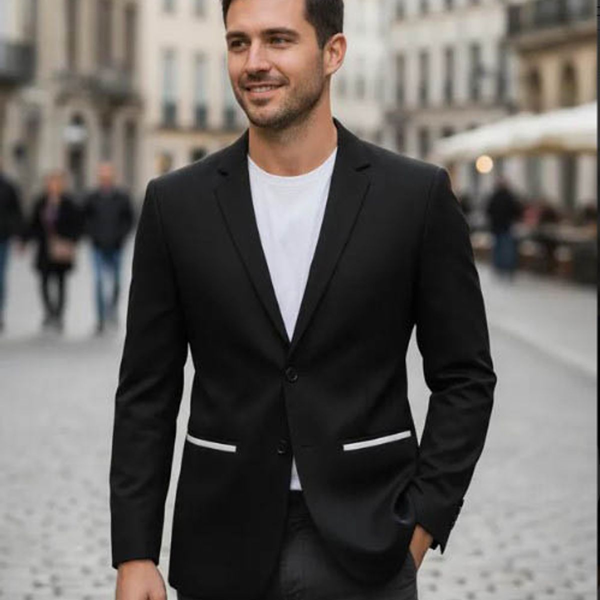 MODA EN CIRCUITO - Chaqueta Tipo Bleiser en Dril Para Hombre CON CODERAS NEGRO