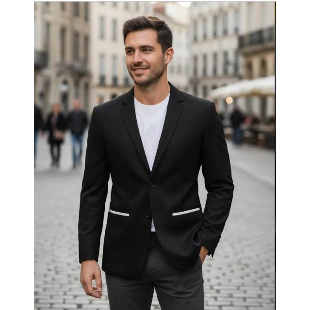 MODA EN CIRCUITO - Chaqueta Tipo Bleiser en Dril Para Hombre CON CODERAS NEGRO