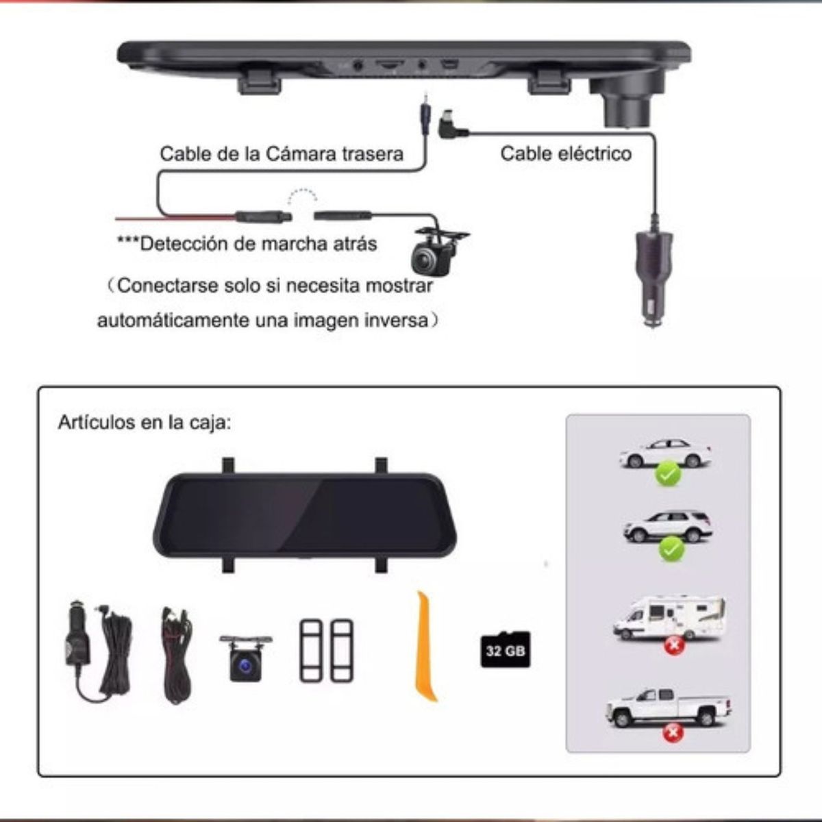 MILOPTS - Espejo Retrovisor Carro Cámara Seguridad Táctil DVR 1080p HD
