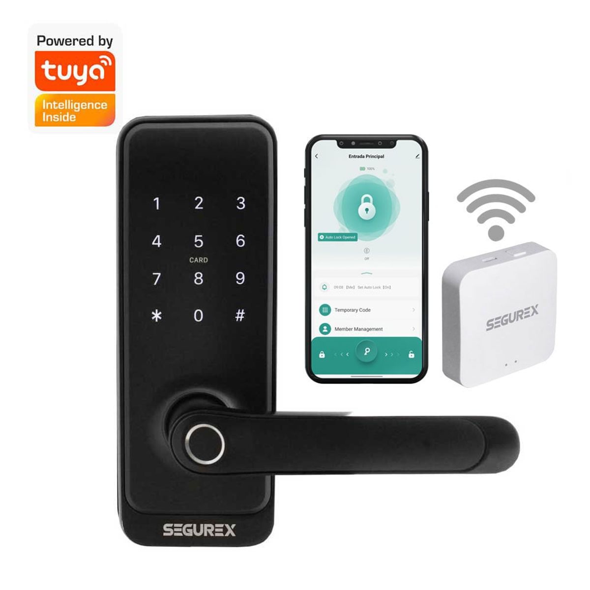 SEGUREX - Cerradura Inteligente Digital H15B Negro + Gateway WIFI Tuya Smart
