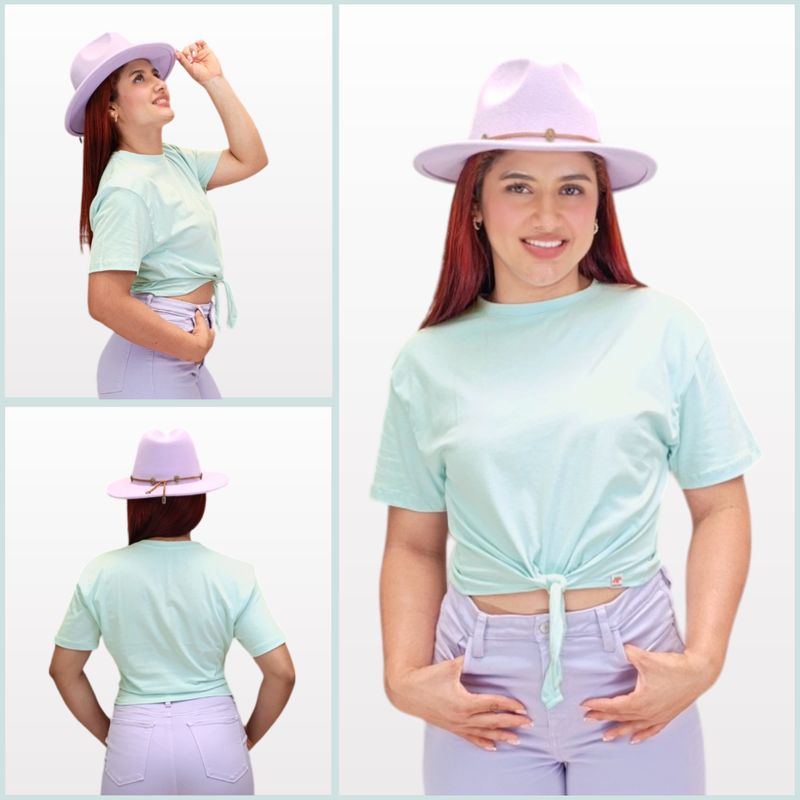 FUERA DEL MOLDE - Camiseta Crop Top Vaquera Premium Verde Menta