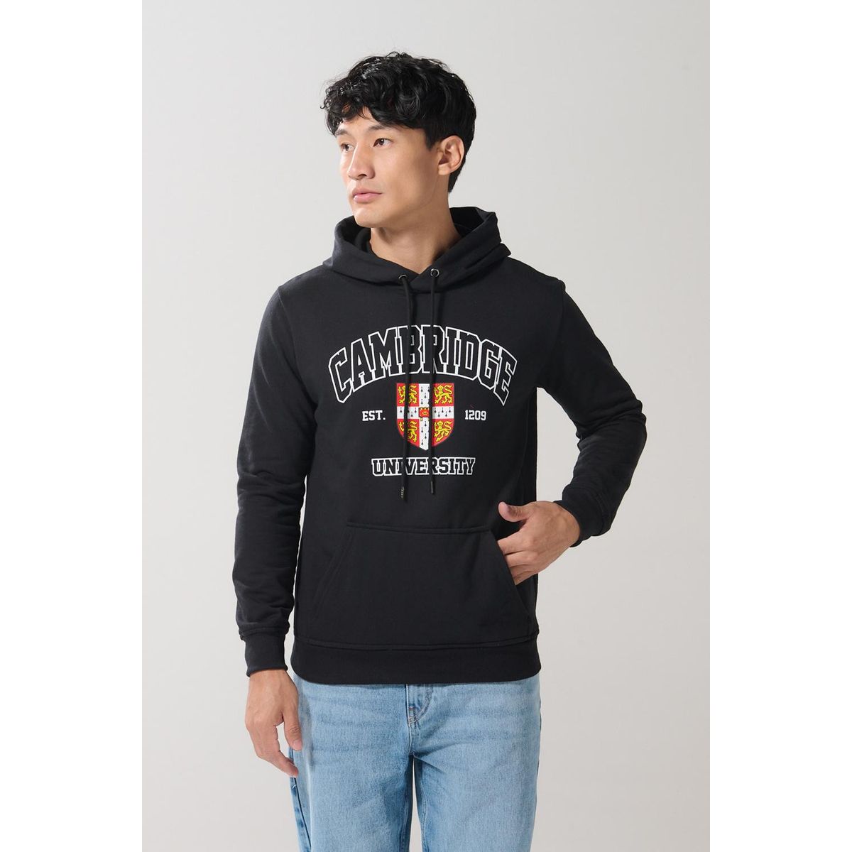 KOAJ - KOAJ Buzo con capota negro y estampado de Cambridge Hombre