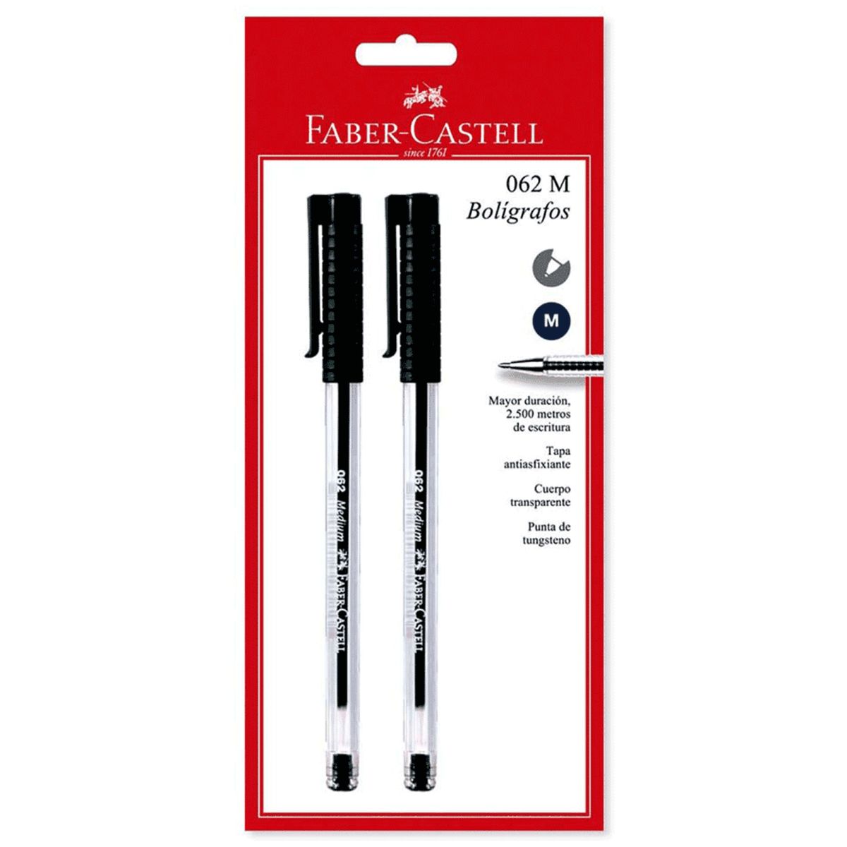 FABER-CASTELL - Bolígrafo Médium 062 Negro X 2 Blíster Faber Castell