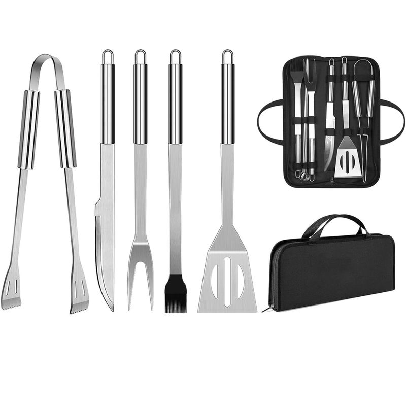GENERICO - Kit Para Asados Parrillada Barbecue 5 Pcs Acero Inoxidable