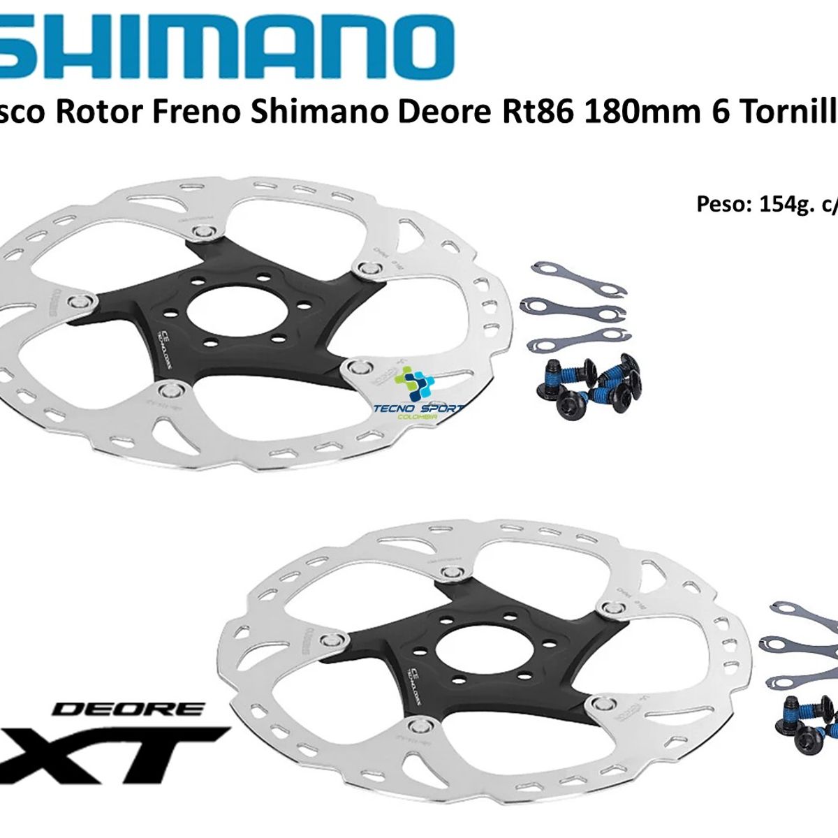 SHIMANO - Disco Rotor Freno Bicicleta Shimano Rt86 180mm 6t X2unidades