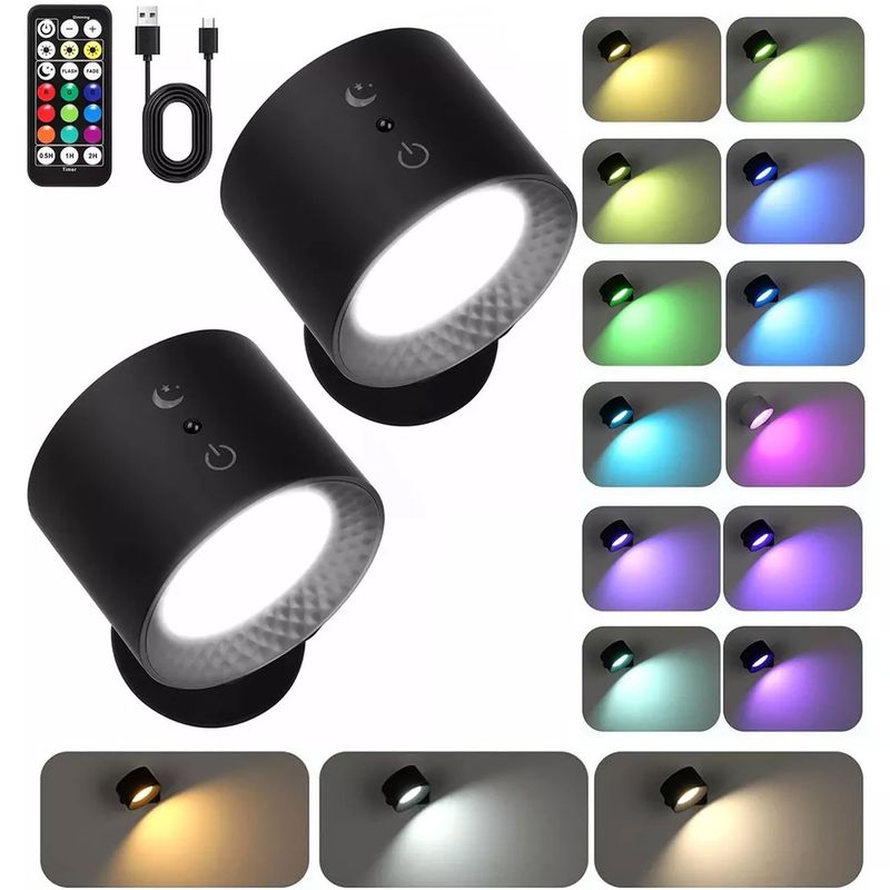 ONE PIXEL - Lampara De Pared Aplique Recargable Rbg Con Contol 2 Unidades
