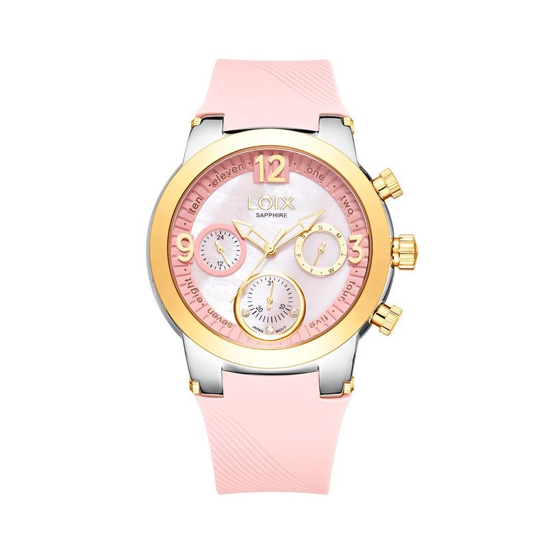 LOIX - Reloj mujer LA1143-4 Rosado con plateado bisel dorado tablero blanco