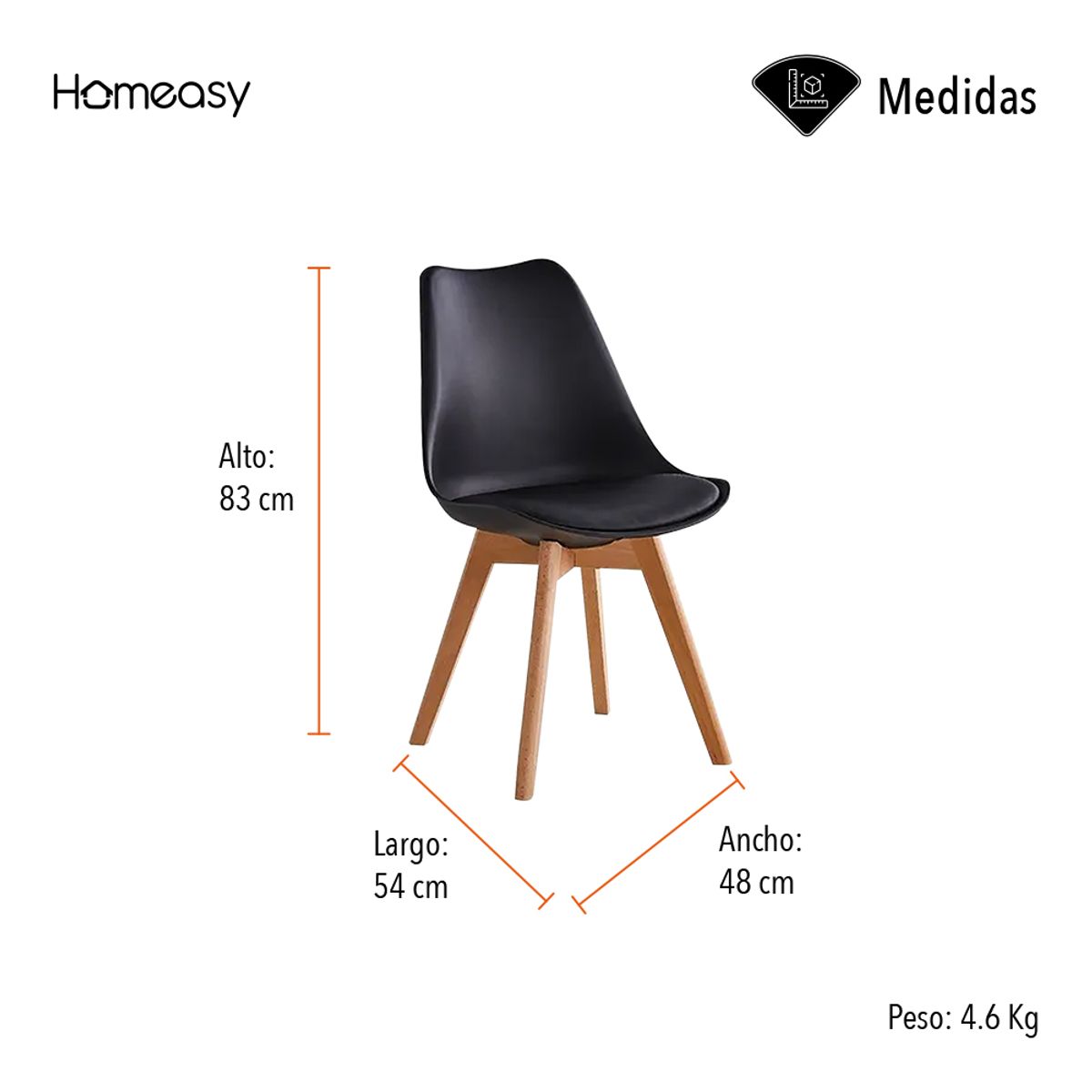 STAY ELIT - SET DE 2 SILLAS ACOJINADAS TIPO EAMES COLOR NEGRO