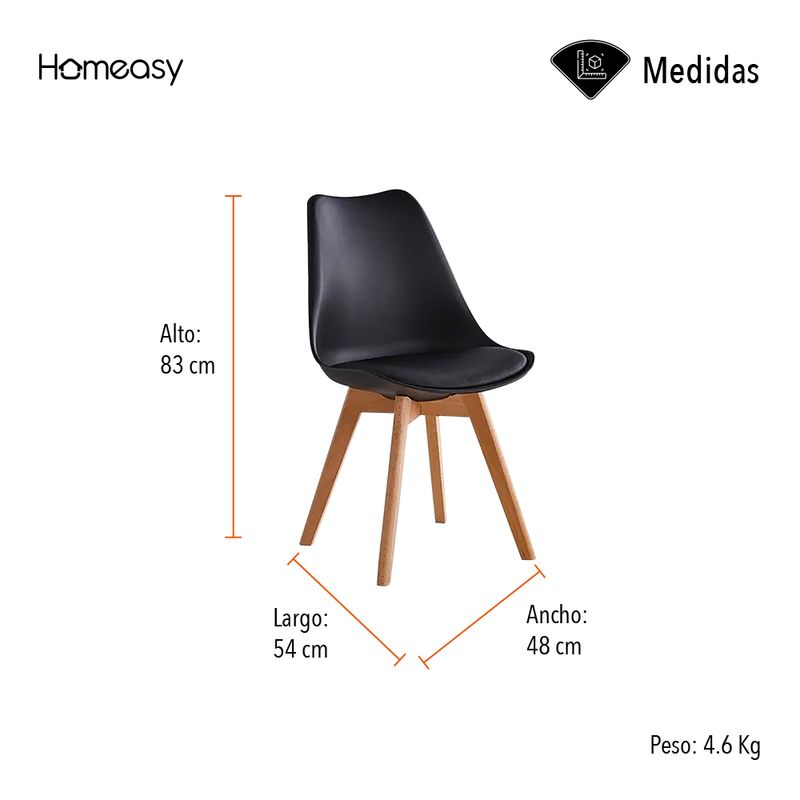 STAY ELIT - SET DE 2 SILLAS ACOJINADAS TIPO EAMES COLOR NEGRO