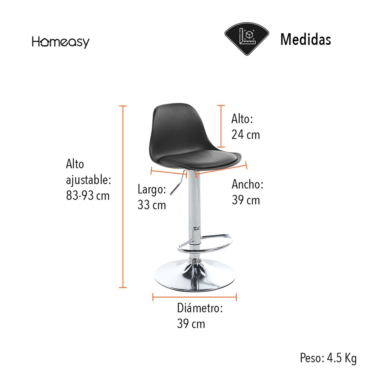 STAY ELIT - SET DE 2 BANCOS TIPO EAMES COLOR NEGRO