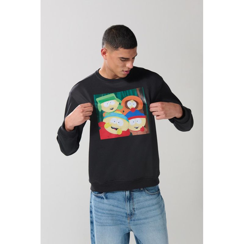 KOAJ - KOAJ Buzo cuello redondo negro con diseño de South Park HOMBRE