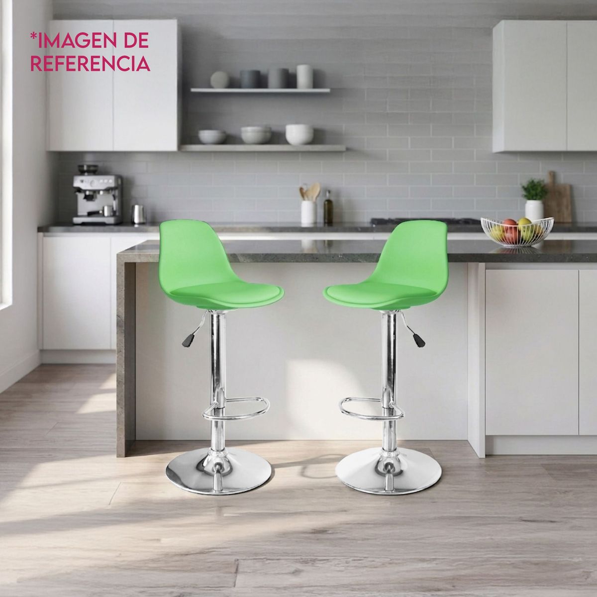 GENERICO - Set X2  Silla Bar Butaco Alta Giratoria Cocina Reforlando Verde