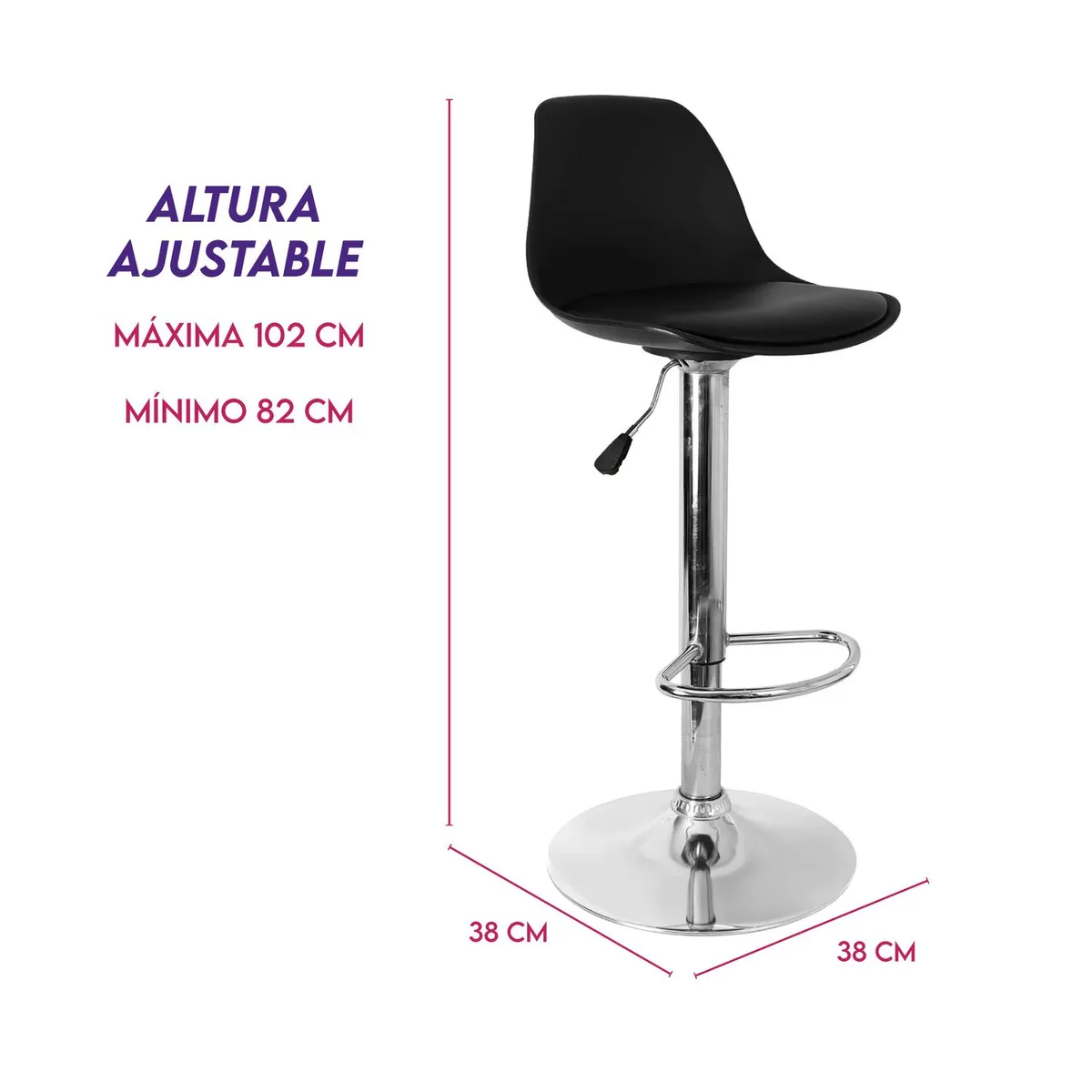 DIMATEX LEON - Set X2  Silla Bar Butaco Alta Giratoria Cocina Reforlando Negro