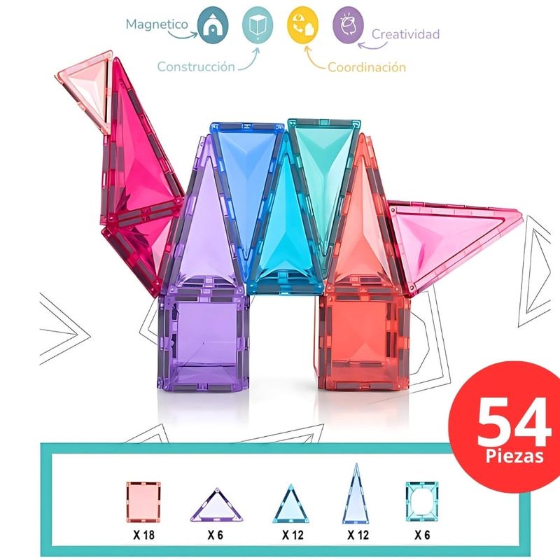 AMERICAN GENERICS - Fichas Magneticas Bloques Juguete Construccion Infantil 54Pc