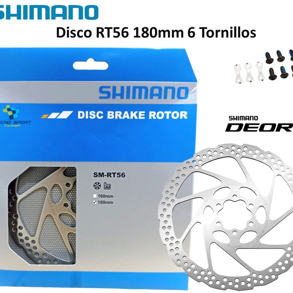 SHIMANO - Disco Rotor Freno Bicicleta Shimano Deore Rt56 180mm 6tx2und