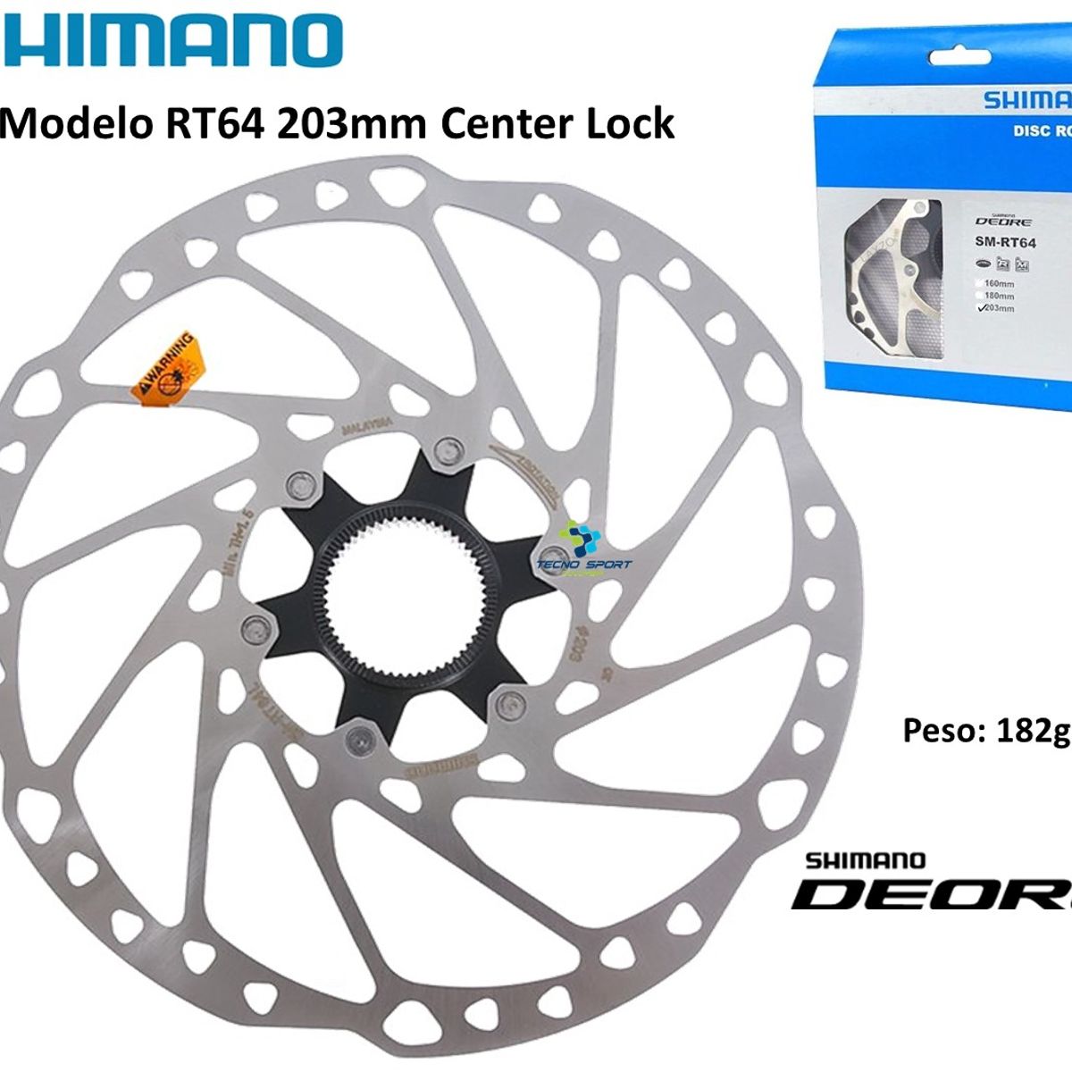 SHIMANO - Disco Rotor Freno Shimano Deore Rt64 203mm Center Lock