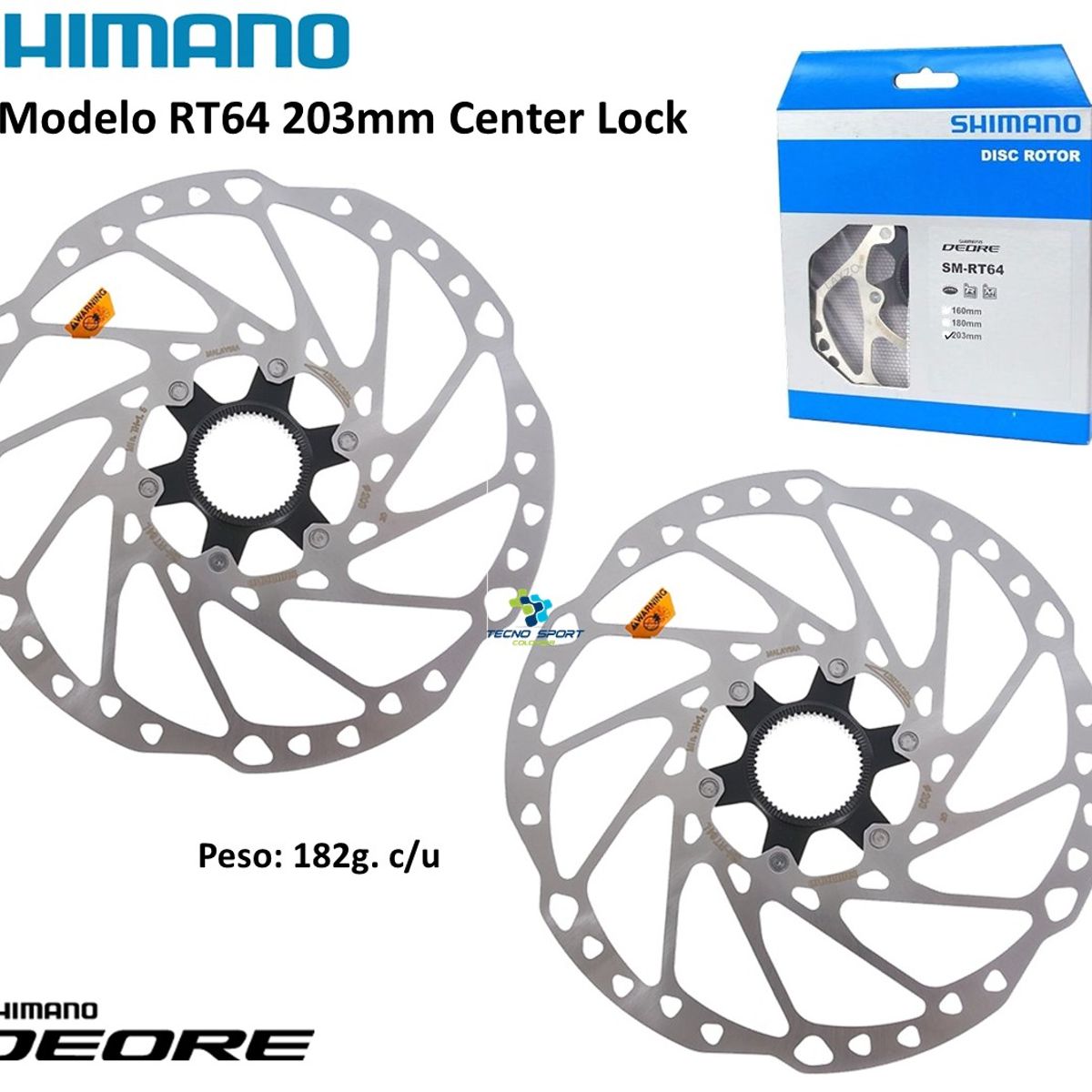 SHIMANO - Disco Rotor Freno Bicicleta Shimano Rt64 203mm Clock X2und