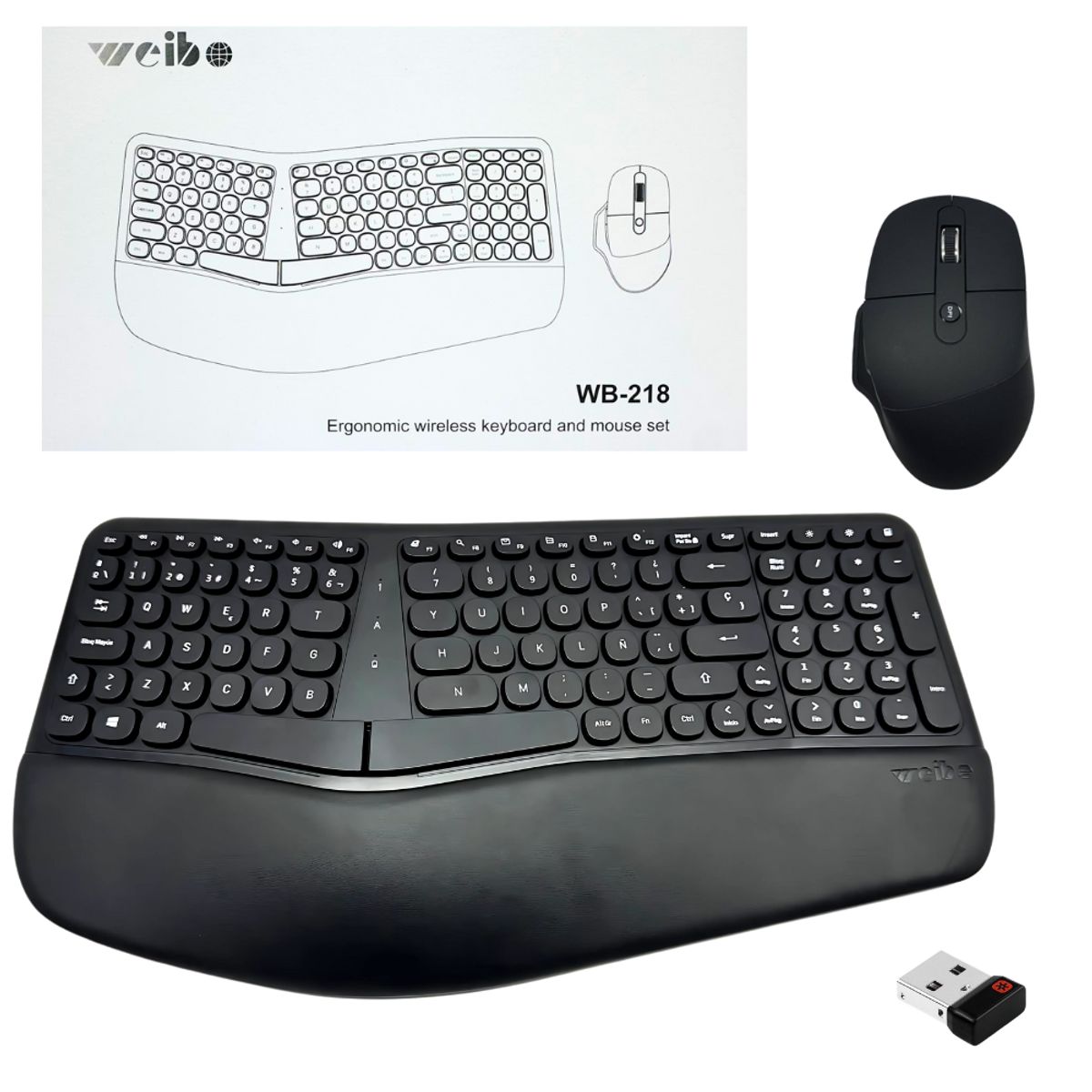 GENERICO - Combo Teclado Mouse Inalambrico Ergonomico Receptor Usb Weibo